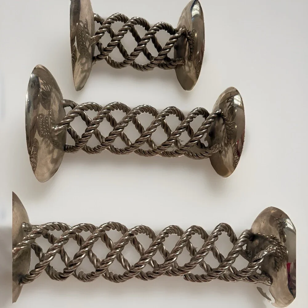 Lot of 3 Vintage Twisted Wire Spring Taper Candlestick Holder MCM